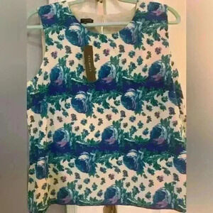 Talbots Floral Sleeveless Shirt Tunic Dressy Tank Top Lined Womens Sz L 14P New